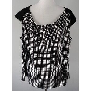Lane Bryant Blouse Shirt Top Womens 14/16 Black White Sleeveless Cowl Drape Neck